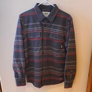 Vans Insulated Gray and Red Striped Button-Up Shirt/Jacket
